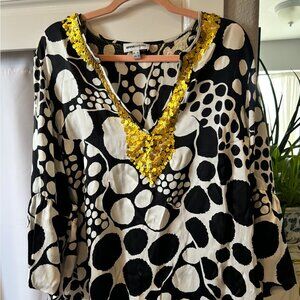 Elegant black and white silk tunic with gold details Anna Scholz US18/UK22